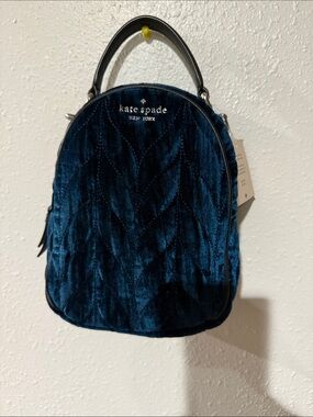 kate spade Teal Quilted Velvet Mini Backpack